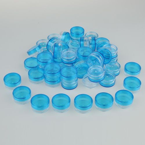 50 Pieces 3g Plastic Pot Jars Lotion Cream Sample Empty Container Blue