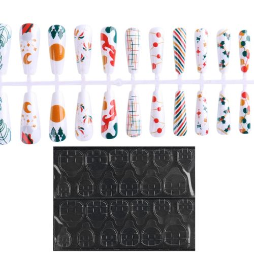 24x Fake Nails with Double-Sided Adhesive Tapes Artificial White theme