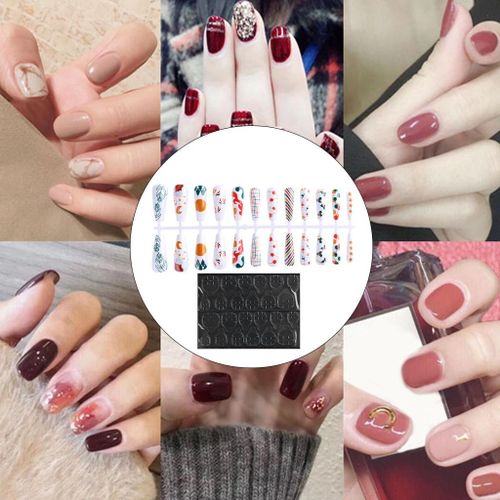 24x Fake Nails with Double-Sided Adhesive Tapes Artificial White theme