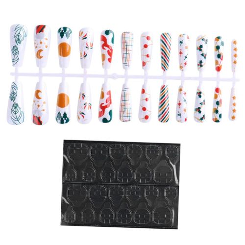 24x Fake Nails with Double-Sided Adhesive Tapes Artificial White theme