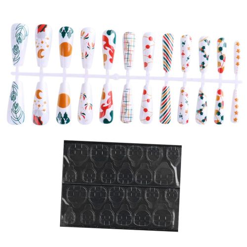 24x Fake Nails with Double-Sided Adhesive Tapes Artificial White theme