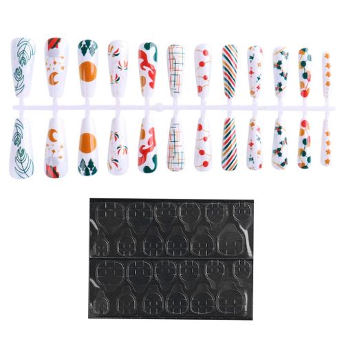 24x Fake Nails with Double-Sided Adhesive Tapes Artificial White theme