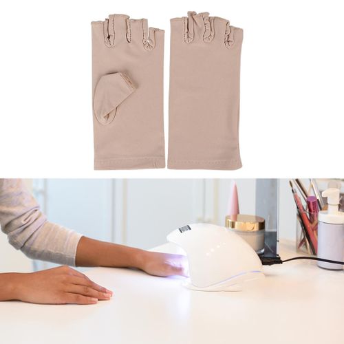 UV Lamp Gloves Nail Dryer Protection Shield Anti UV Sun Glove Beige