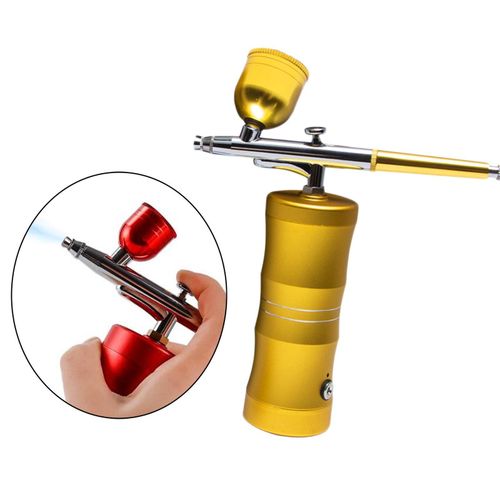 Portable Mini Air Compressor Kit Air-Brush Spray Gun For Mist Gold
