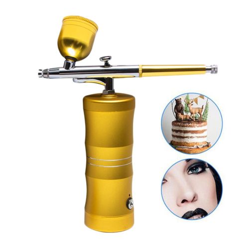 Portable Mini Air Compressor Kit Air-Brush Spray Gun For Mist Gold