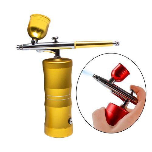Portable Mini Air Compressor Kit Air-Brush Spray Gun For Mist Gold