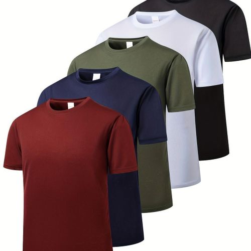 5 Pack Short Sleeve Crew Neck T-Shirts - Black, White, Army Green , Navy Blue, Maroon