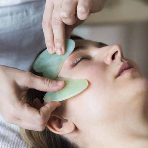 Natural Jade Stone Roller and Gua Sha Face Massager Kit Body Neck A