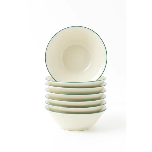 Set of 6 White Soup Bowls with  Coloured Ring B005-27