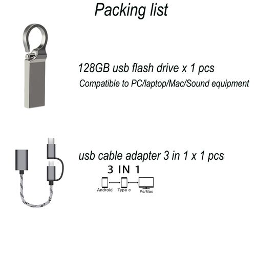 128 GB Metal  Usb Flash Drive  Adapter Cable  2 In 1 Set
