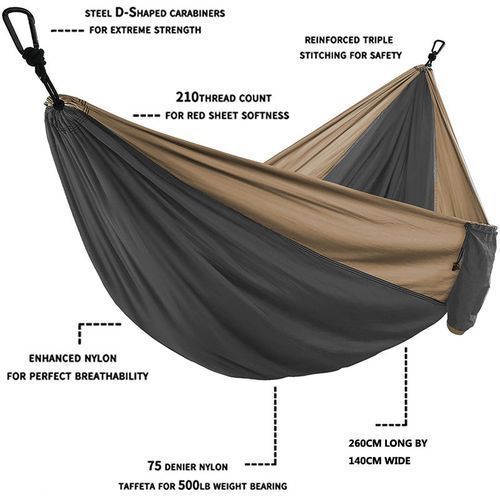 Hammock With Shoulder Straps And Black Carabiner - Double Outdoor Travel Furniture