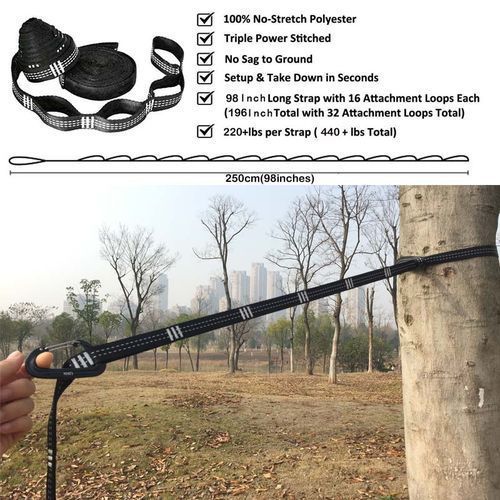 Hammock With Shoulder Straps And Black Carabiner - Double Outdoor Travel Furniture