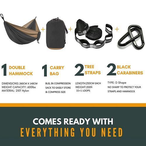 Hammock With Shoulder Straps And Black Carabiner - Double Outdoor Travel Furniture
