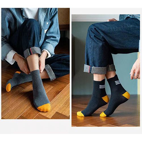 6 Pairs Men's Pure Cotton Socks Simple Style Letter Medium Tube - Random Color