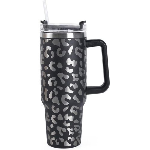 40oz Leopard Tumbler Handle Straw Car Mug For Sports Travel