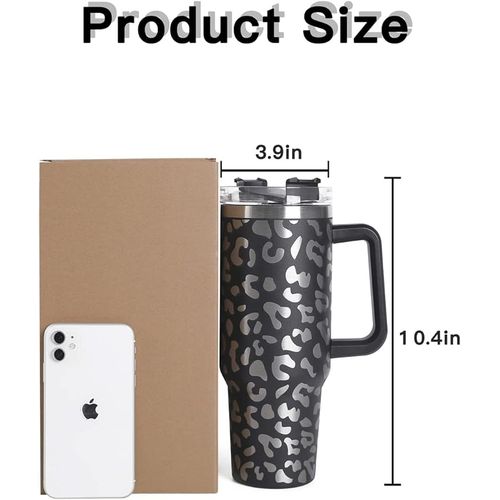 40oz Leopard Tumbler Handle Straw Car Mug For Sports Travel