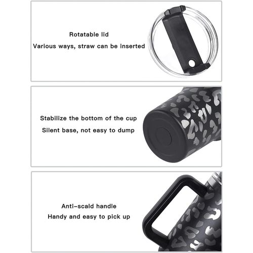 40oz Leopard Tumbler Handle Straw Car Mug For Sports Travel