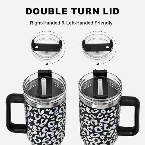 40oz Leopard Tumbler Handle Straw Car Mug For Sports Travel