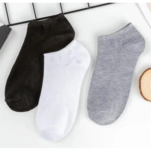 Men Ankle Socks Solid Color Black White Gray - 6 pieces