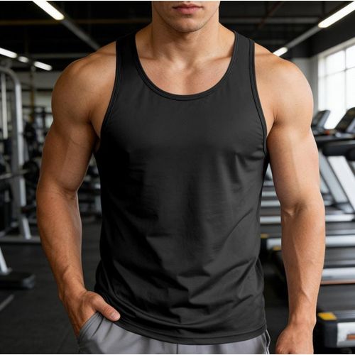 Berrykey Premium Singlet Men's Vest Polo T-Shirts Casual Comfortable Breathable Black