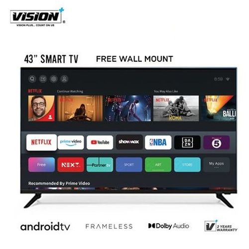 Vision Plus Vision Plus VP8843KV - 43 Inch 4K Frameless V+ OS Smart TV -Black (2YR WRNTY)