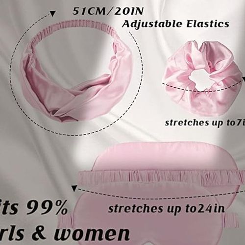 4Pcs Artificial Silk Headband Sleep Masks Pouches Set Night Blindfold Blackout Hair Ties Bands for Women and Girls