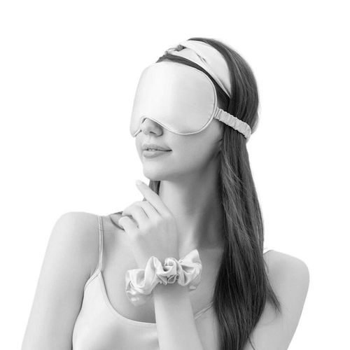 4Pcs Artificial Silk Headband Sleep Masks Pouches Set Night Blindfold Blackout Hair Ties Bands for Women and Girls
