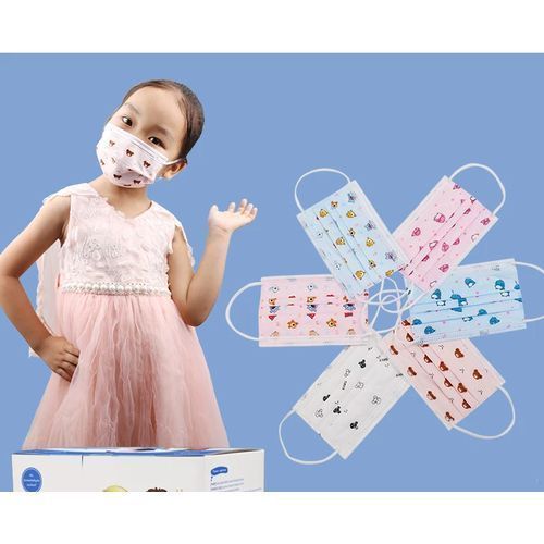Unbranded Kids mixed color cartoon characters disposable mask- blue/pink/white -50pcs