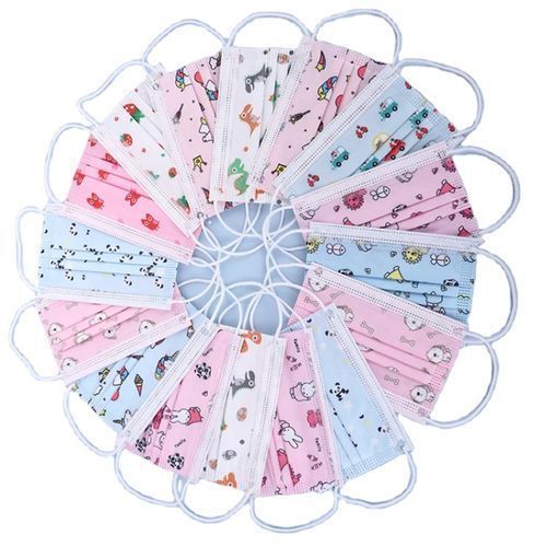 Unbranded Kids mixed color cartoon characters disposable mask- blue/pink/white -50pcs