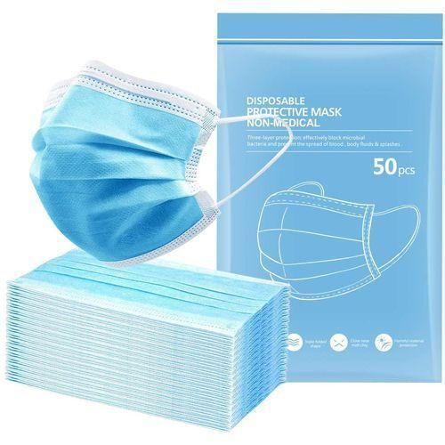 50 Pieces Of Disposable Facemask-Blue