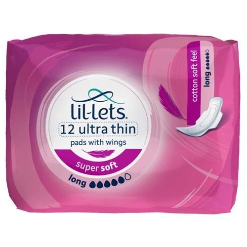Lil Lets Super Ultra Soft Sanitary Pads Long With Wings, Unscented, 12 Pads