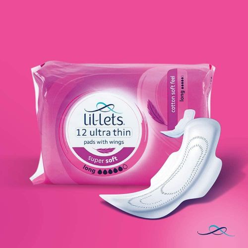 Lil Lets Super Ultra Soft Sanitary Pads Long With Wings, Unscented, 12 Pads