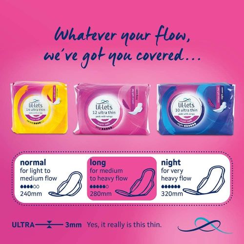Lil Lets Super Ultra Soft Sanitary Pads Long With Wings, Unscented, 12 Pads