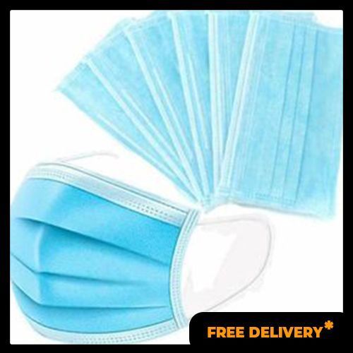 Blue 50 Pc 3 Layer UNBS certified Disposable Protective Face Masks - Blue With Super Soft Elastic Ear Loop