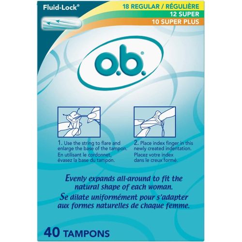 o.b. Original Non-Applicator Tampons, Regular, Super, & Super Plus Absorbancies, 40 Count (US)