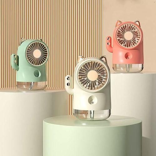 Usb Rechargeable Pussycat Water Ice Mist Spray Fan Misting Silent Portable Fan, Plastic 3 Speeds Small Desk Fan, Cat Shape Mute Gas Cooler Office Fan for Bedroom Outdoor Pink White