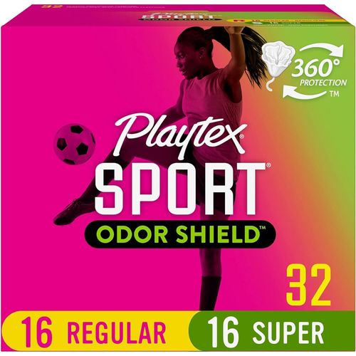 Playtex Sport Odor Shield Multi-Pack Regular And Super Plastic Applicator Tampons, 32 Ct