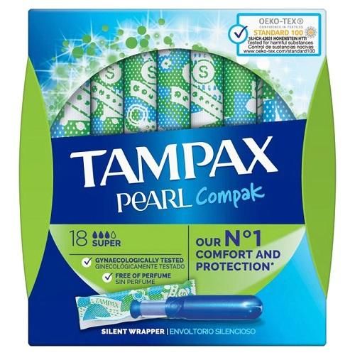 Tampax Pearl Compak Tampons Super, Medium, 18 Count