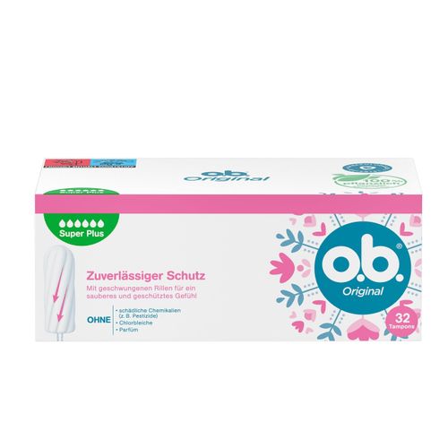 o.b. Super Plus Tampons For Very Strong Days, Staydry Technology, Reliable Protection And A Clean Feel - White pack (32 Pieces)