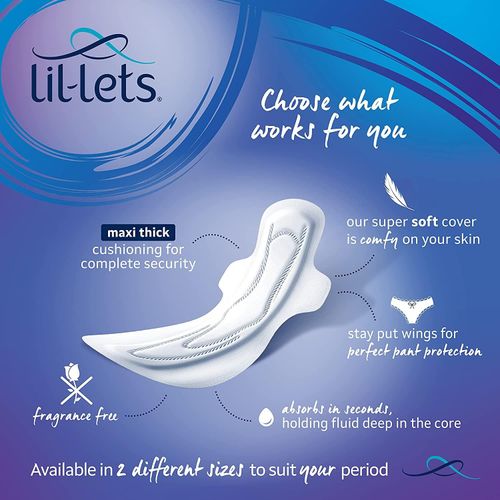 Lil Lets Maxi Thick Period Pads With Wings For Very Heavy/Extra Heavy Overnight Flow Unscented Super Soft Cover, 24 Pads