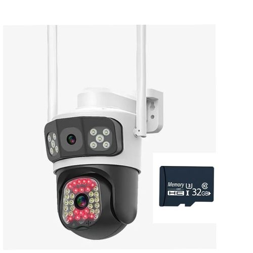 Dual Lens 4G Security Surveillance Camera- 4MP PTZ Camera-32GB Free Memory Card-White