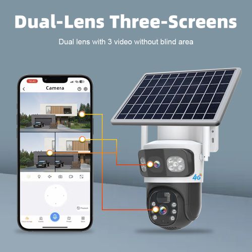 Dual Lens 4G Security Surveillance Camera- 4MP PTZ Camera-32GB Free Memory Card-White