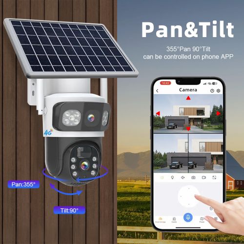 Dual Lens 4G Security Surveillance Camera- 4MP PTZ Camera-32GB Free Memory Card-White