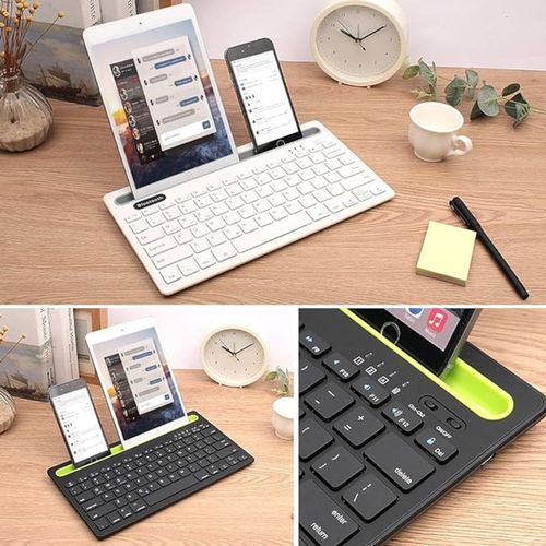 Portable ultra-thin dual-channel Rechargeable Bluetooth keyboard With Phone Tablet Holder - Gold