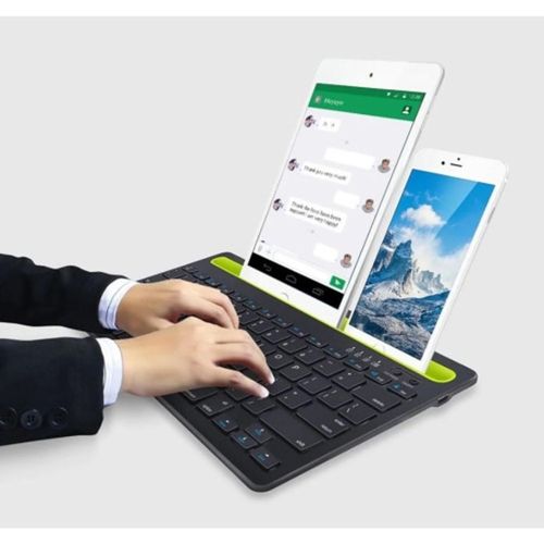Portable ultra-thin dual-channel Rechargeable Bluetooth keyboard With Phone Tablet Holder - Gold