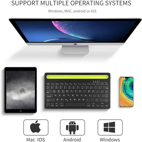 Portable ultra-thin dual-channel Rechargeable Bluetooth keyboard With Phone Tablet Holder - Gold
