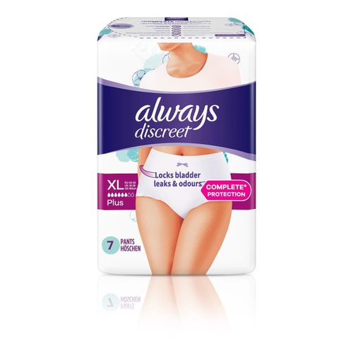 Always Discreet Incontinence Pants Women, Extra Large, UK Dress Size 22-28, 7 Pants