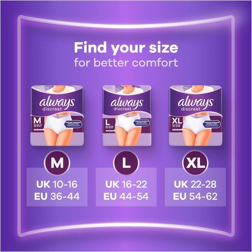 Always Discreet Incontinence Pants Women, Extra Large, UK Dress Size 22-28, 7 Pants