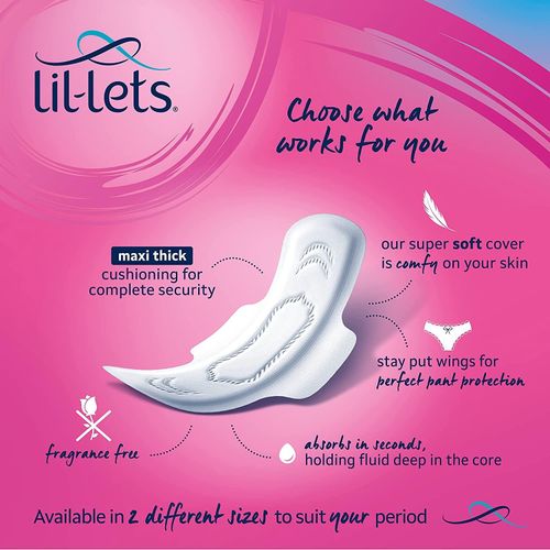 Lil Lets Maxi Thick Period Pads Long Absorbency With Wings - For Medium To Heavy Flow, 30 Pads