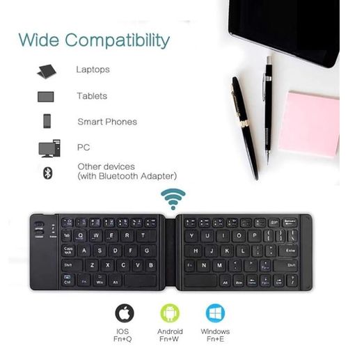 Foldable Rechargeable  - Bluetooth Keyboard 3.0,  - Black,